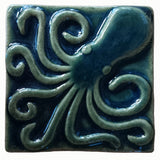 Octopus 3"x3" Ceramic Handmade Tile - leaf green glaze