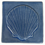 Scallop 4"x4" Ceramic Handmade Tile - watercolor blue