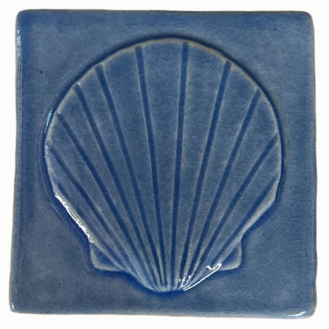 Scallop 4"x4" Ceramic Handmade Tile - watercolor blue