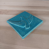 Flying Swift 4"x4" Ceramic Handmade Tile - Blue Isle Glaze edge view