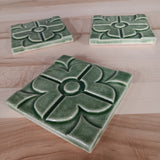 Geometric Blossom 4"x4" Ceramic Handmade Tile - Spearmint Glaze Edge View