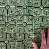 Geometric Blossom 4"x4" Ceramic Handmade Tile - Spearmint Glaze Grouping