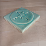 Sand Dollar 4"x4" Ceramic Handmade Tile - Pacific Blue Glaze edge view