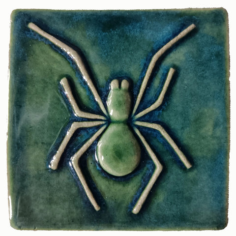 Spider 4"x4" Ceramic Handmade Tile - Leaf green glaze