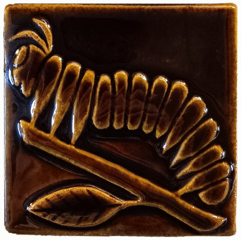 Caterpillar 4"x4" Ceramic Handmade Tile - amber brown glaze