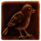 Chickadee 2"x2" Ceramic Handmade Tile - Amber Brown Glaze