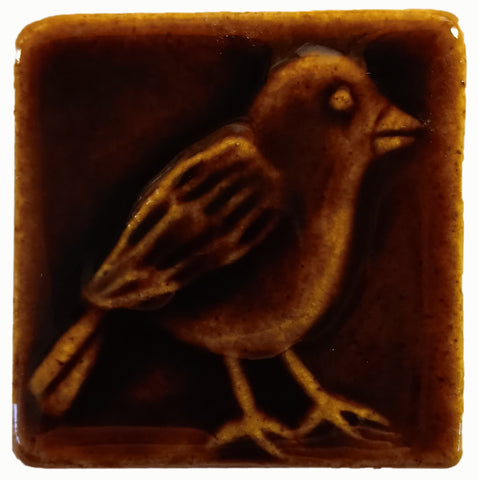 Chickadee 2"x2" Ceramic Handmade Tile - Amber Brown Glaze