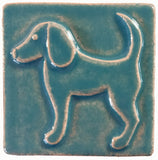 Dog Facing left 3"x3" Ceramic Handmade Tile - blue isle glaze