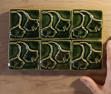 Double Ginkgo Leaf 3"x3" Ceramic Handmade Tile - Leaf Green Glaze size reference
