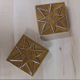 Eight Pointed Star 4"x4" Ceramic Handmade Tile - pair in honey glaze 