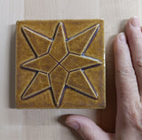 Eight Pointed Star 4"x4" Ceramic Handmade Tile - honey glaze size reference