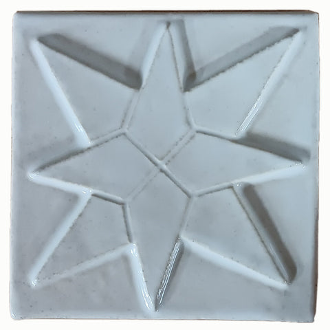 Eight Pointed Star 4"x4" Ceramic Handmade Tile - white glaze