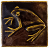 Frog 4"x4" Ceramic Handmade Tile - Amber Brown Glaze
