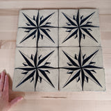 Starburst Medallion, Four 4"x4" Ceramic Handmade Tiles- night Sky Glaze grouping