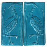 Set Of Two 4"x8" Heron Ceramic Handmade Tiles - Blue Isle Glaze