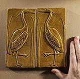 Set Of Two 4"x8" Heron Ceramic Handmade Tiles - Honey Glaze Size Reference