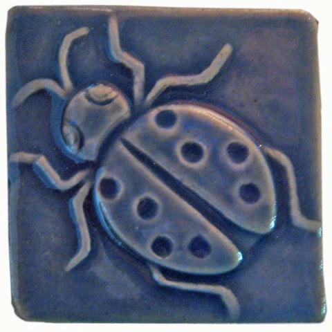 Ceramic Handmade Tile Art Blue Ladybug