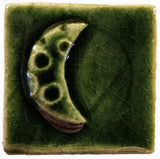 waning crescent moon 2"x2" Ceramic Handmade Tile - Leaf Green Glaze