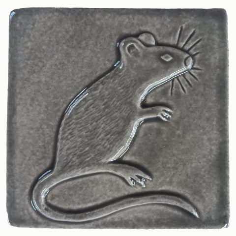 Mouse 4"x4" Ceramic Handmade Tile - gray glaze