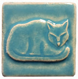 Napping Cat 2"x2" Ceramic Handmade Tile - Blue Isle Glaze