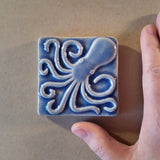 Octopus 3"x3" Ceramic Handmade Tile - watercolor blue size reference
