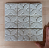Pointed Ovals 3"x3" Ceramic Handmade Tile - White Glaze Size Grouping
