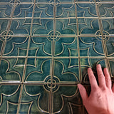 Geometric Blossom Set, Four 4"x4" Ceramic Handmade Tiles- Leaf Green Size Reference