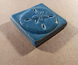 Sand dollar 3"x3" Ceramic Handmade Tile - blue isle glaze side view