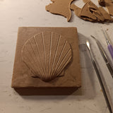 Scallop 4"x4" Ceramic Handmade Tile - sculpting process