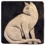 Sitting Cat 4"x4" Handmade Ceramic tile - Night Sky Glaze