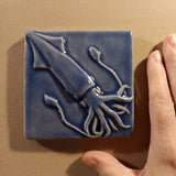 Squid 4"x4" Ceramic Handmade Tile - Watercolor Blue Glaze size reference