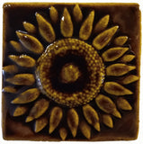Sunflower 4"x4" Ceramic Handmade Tile - Amber Brown Glaze
