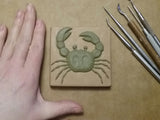 Crab 3"x3" Ceramic Handmade Tile - process photo