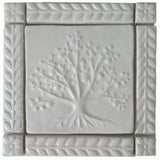 Tree of Life Ceramic Handmade Tiles With 1" Border -White Glaze