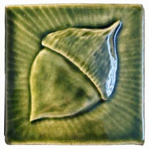Acorn 4"x4" Ceramic Handmade Tile - Leaf Green Glaze