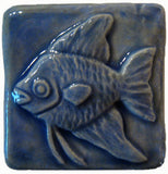 Angelfish 2"x2" Ceramic Handmade Tile - Watercolor Blue Glaze