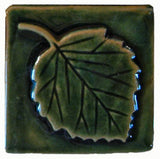 Aspen Leaf 3"x3" Ceramic Handmade Tile -Leaf Green Glaze