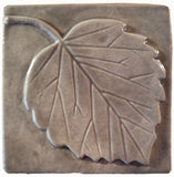 Aspen Leaf 4"x4" Ceramic Handmade Tile -  Gray Glaze