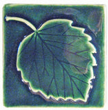 Aspen Leaf 4"x4" Ceramic Handmade Tile - Leaf Green Glaze