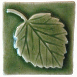 Aspen Leaf 2"x2" Ceramic Handmade Tile -Spearmint Glaze