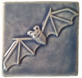 Bat 3"x3" Ceramic Handmade Tile - Watercolor Blue Glaze