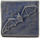 Bat 2"x2" Ceramic Handmade Tile - Watercolor Blue Glaze