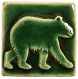 Bear 2"x2" Ceramic Handmade Tile - Leaf Green Glaze
