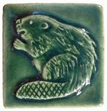 Beaver 2"x2" Ceramic Handmade Tile - leaf green glaze