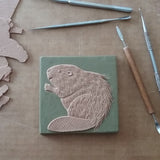 Beaver 4"x4" Ceramic Handmade Tile - process photo