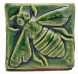 Honey Bee 2"x2" Ceramic Handmade Tile - Leaf Green Glaze