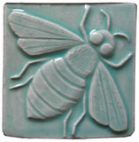 Honey Bee 4"x4" Ceramic Handmade Tile - Pacific Blue Glaze