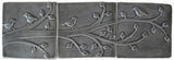 Birds On A Branch Triptych Three 6"x6" Ceramic Handmade Tiles - Gray Glaze