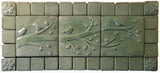 Birds On A Branch Triptych Three 6"x6" Ceramic Handmade Tiles With 2" Border - Spearmint Glaze