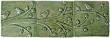 Birds On A Branch Triptych Three 6"x6" Ceramic Handmade Tiles - Spearmint Glaze